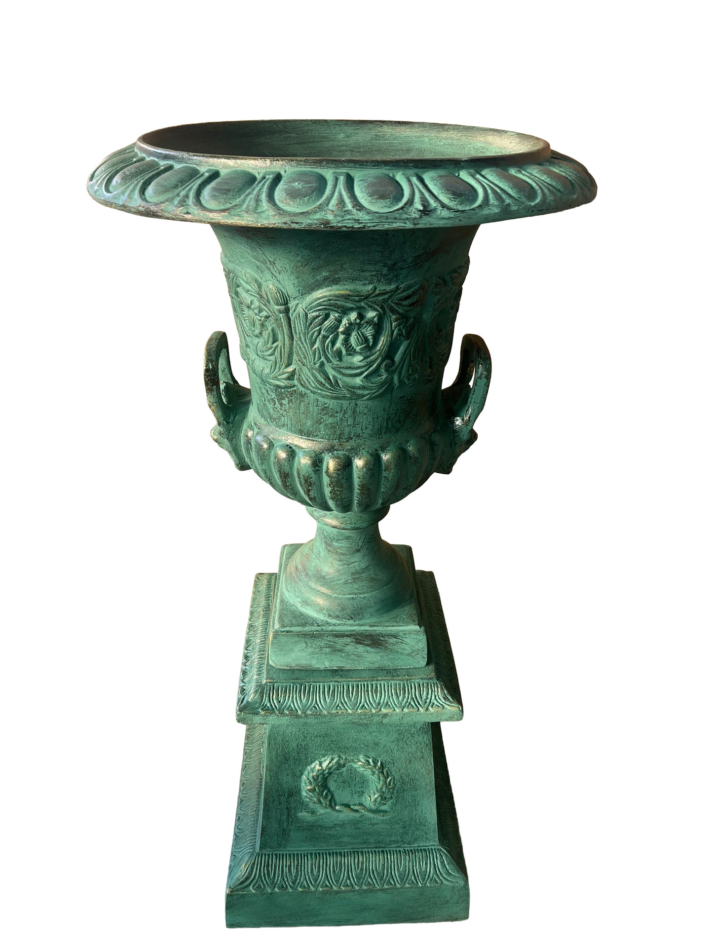 Grand ensemble Vert de Gris Pot Jardin -Pierre Reconstituée - 9.8kgs Ø49 x H106 cm