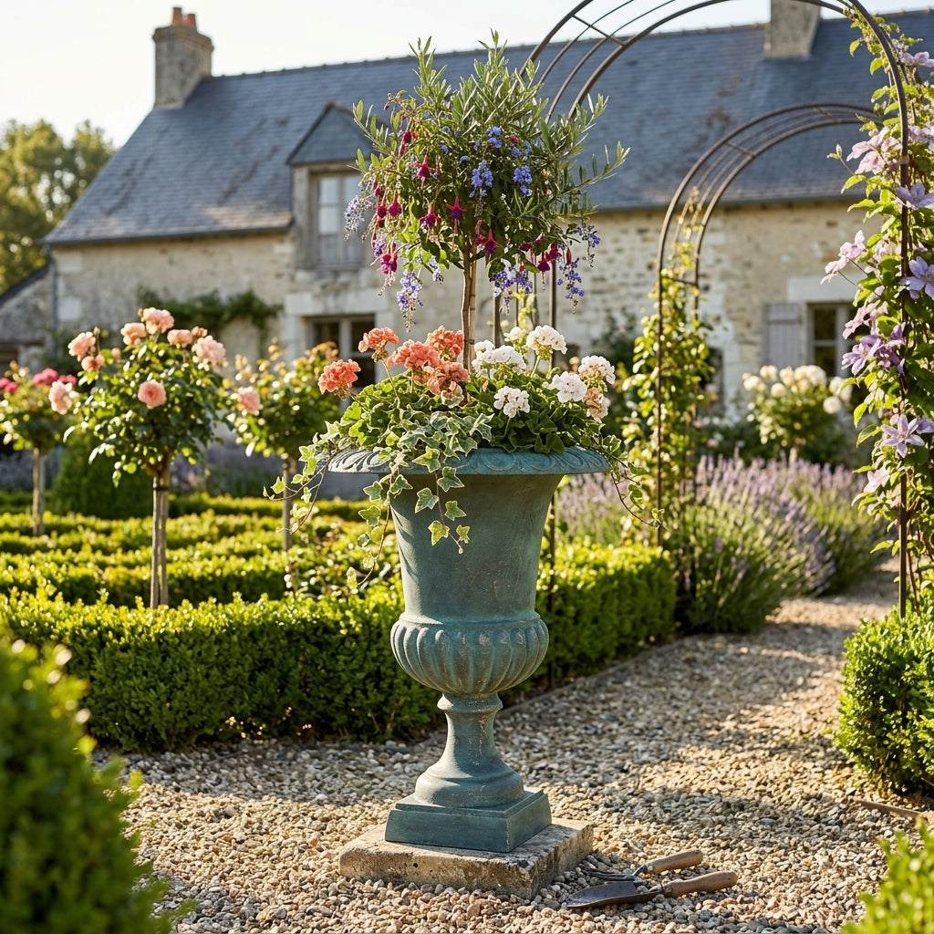 Grand Vase de Jardin en Fonte · 55×75cm · Finition Vert-de-Gris · Livraison incluse