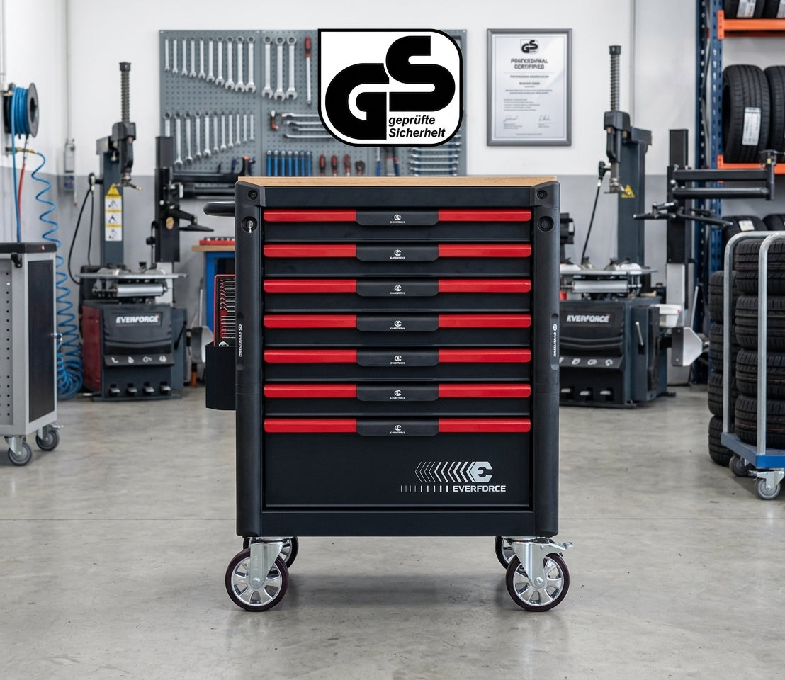 Servante d'atelier 7 tiroirs - L77*D48*H99cm -226 outils CRV - Certification GS TÜV SÜD - Plateau bois