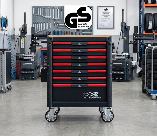 Servante d'atelier 7 tiroirs - L77*D48*H99cm -226 outils CRV - Certification GS TÜV SÜD - Plateau bois