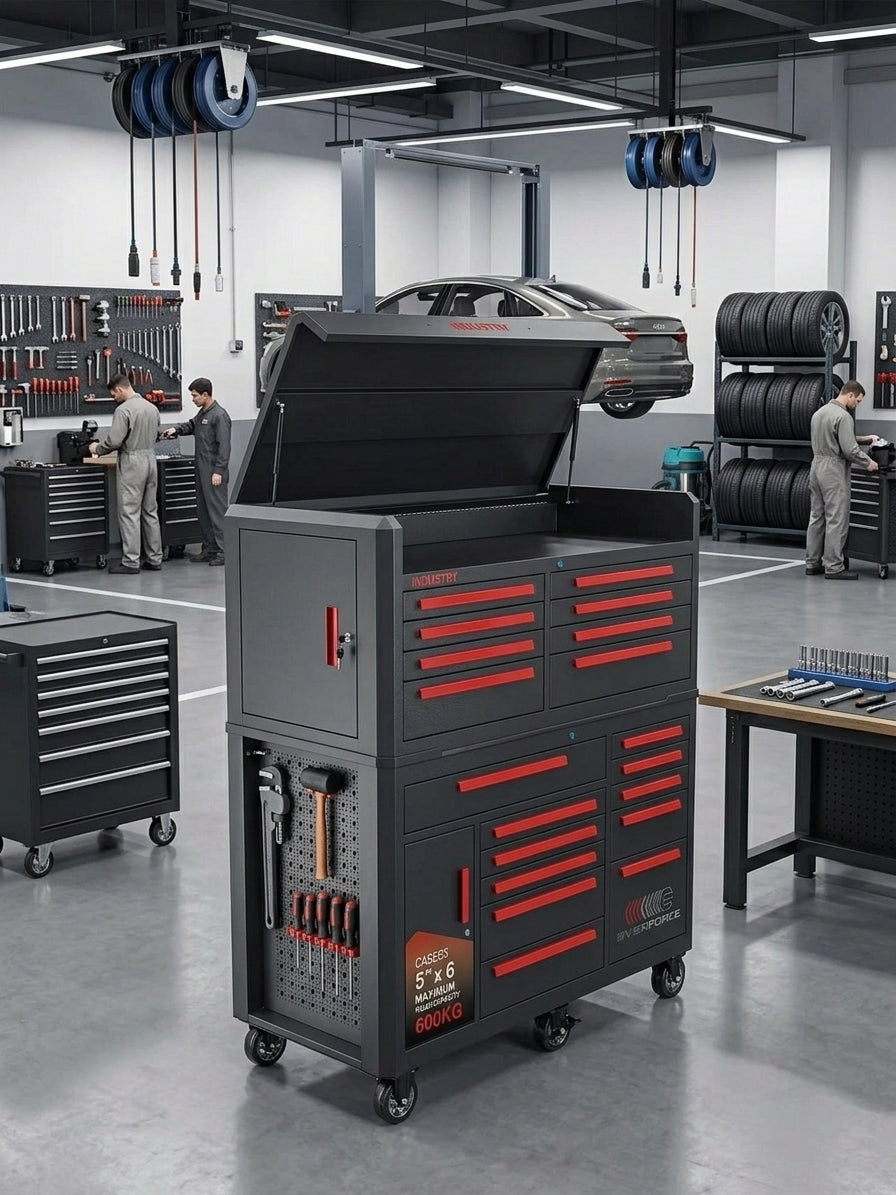 Combo coffre et servante - L157*D65*H165cm - 9 tiroirs lift-top, charge 600 kg