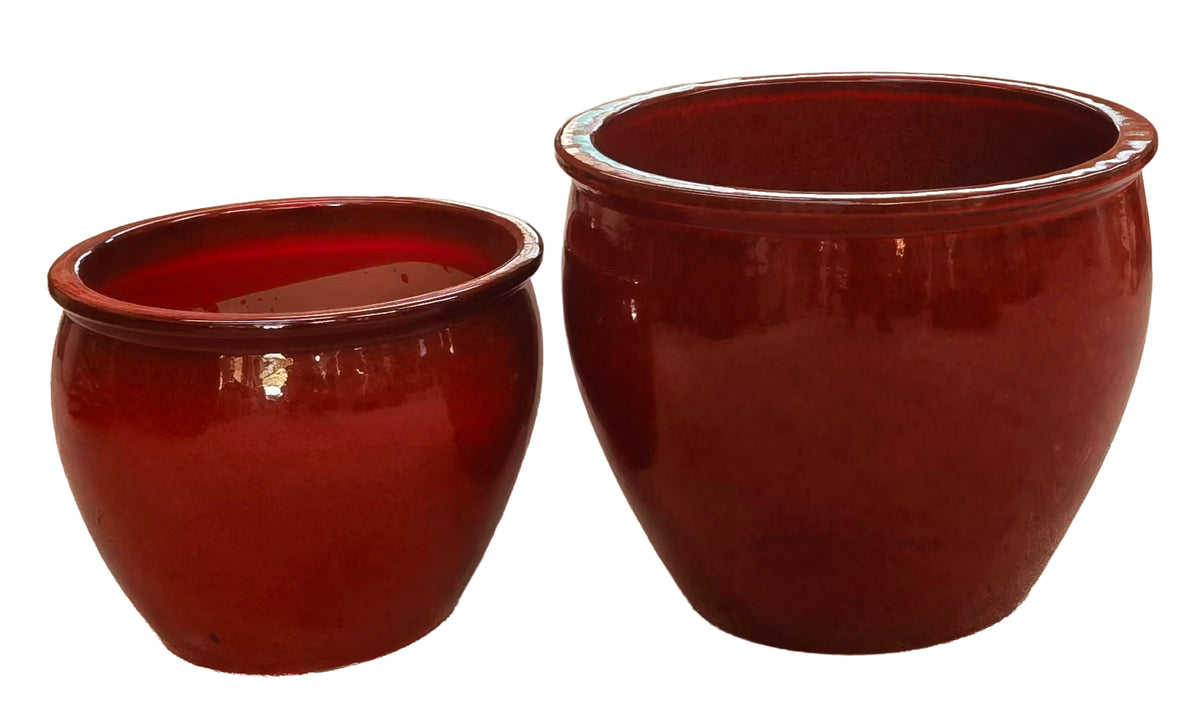 Pot de Jardin en Céramique Émaillée Rouge, 2 tailles