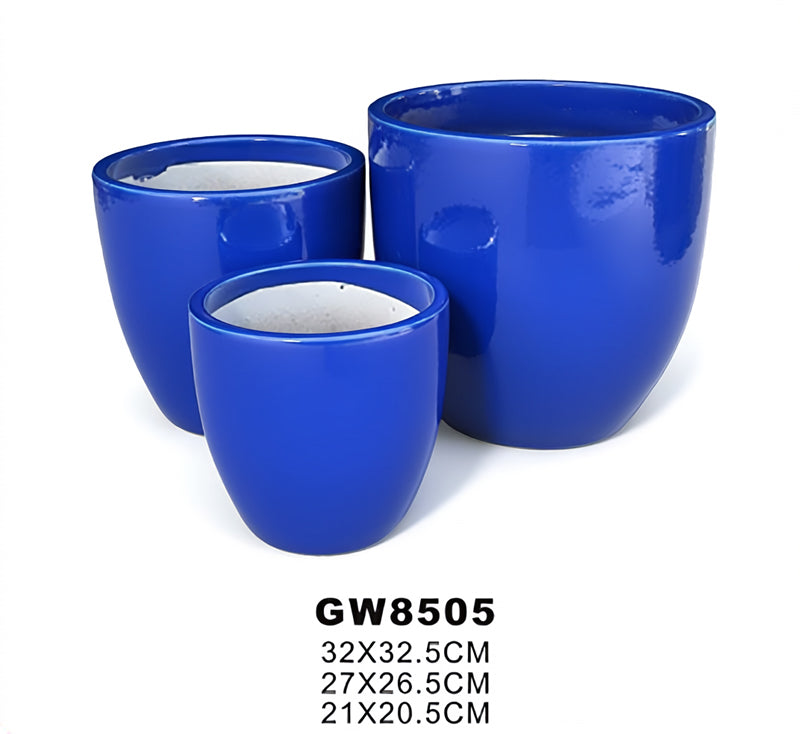 Petit Pot de Jardin en Céramique Émaillée Bleu, 3 tailles