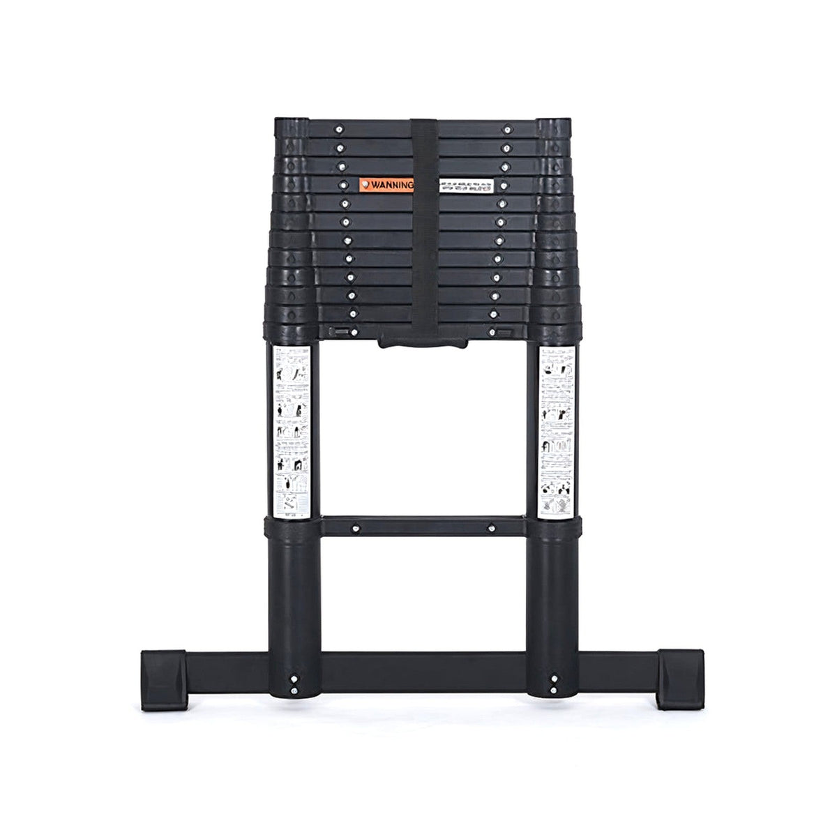 Échelle télescopique aluminium 3,8 m repliée avec barre stabilisatrice