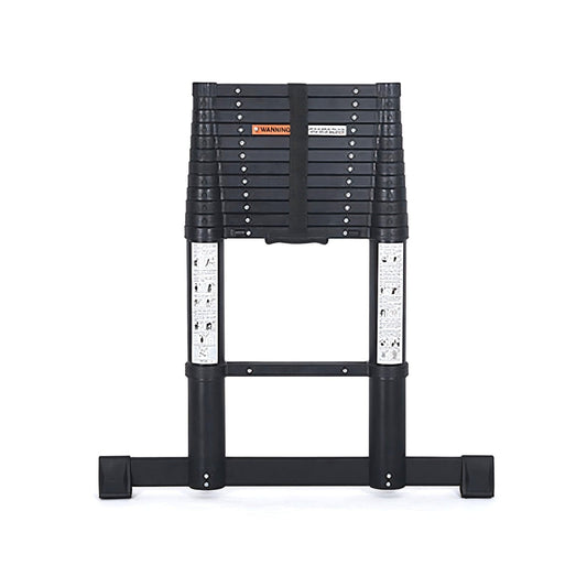 Échelle télescopique aluminium 3,8 m repliée avec barre stabilisatrice