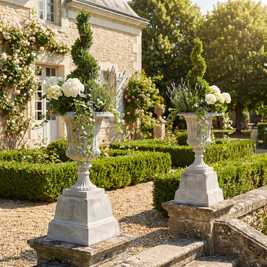 Urne de Jardin en Fonte sur Piédestal · 38×69cm · Livraison incluse