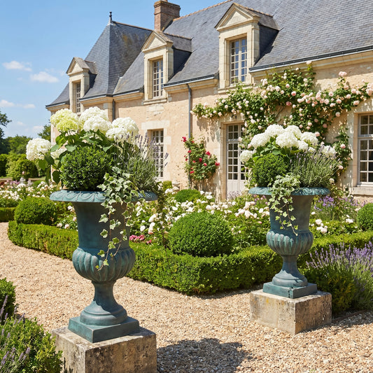 Vase de Jardin en Fonte · 48×62cm · Finition Vert-de-Gris · Livraison incluse