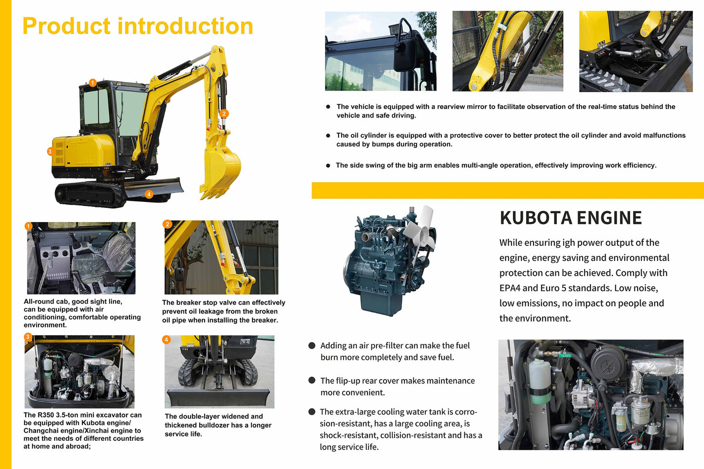 Mini Pelle Hydraulique R350 — Moteur Kubota · Euro 5 · CE