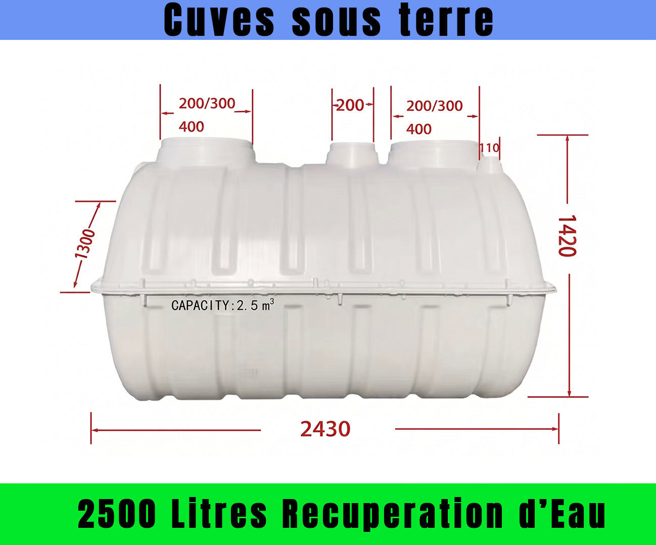 Cuve de récupération d'eau de pluie enterrée 2,5m³ + pompe