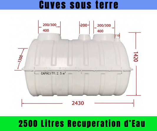 Cuve de récupération d'eau de pluie enterrée 2,5m³ + pompe
